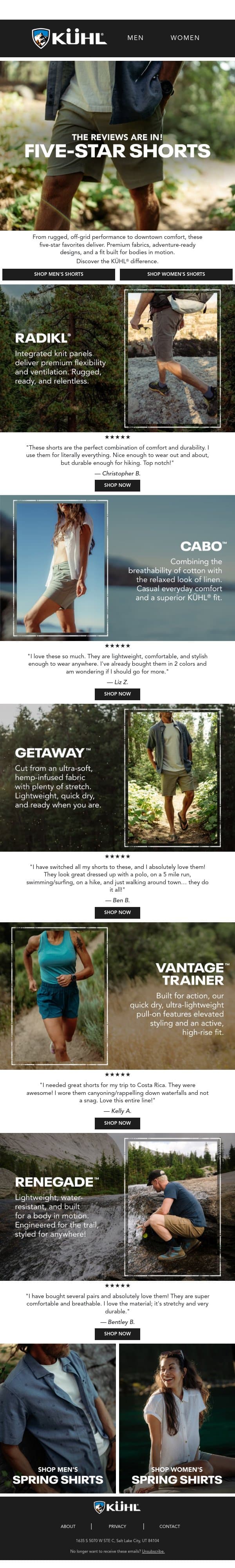 Five-Star Shorts email from Kühl screenshot