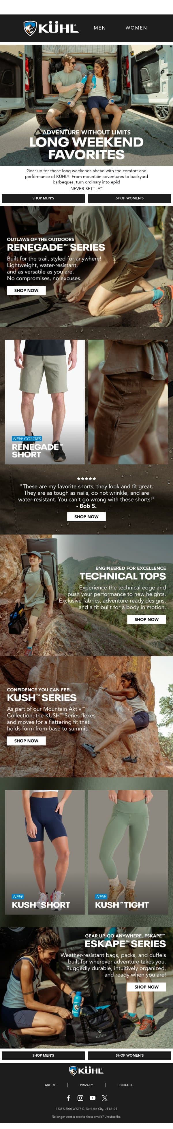 Long Weekends, KÜHL Adventures email from Kühl screenshot