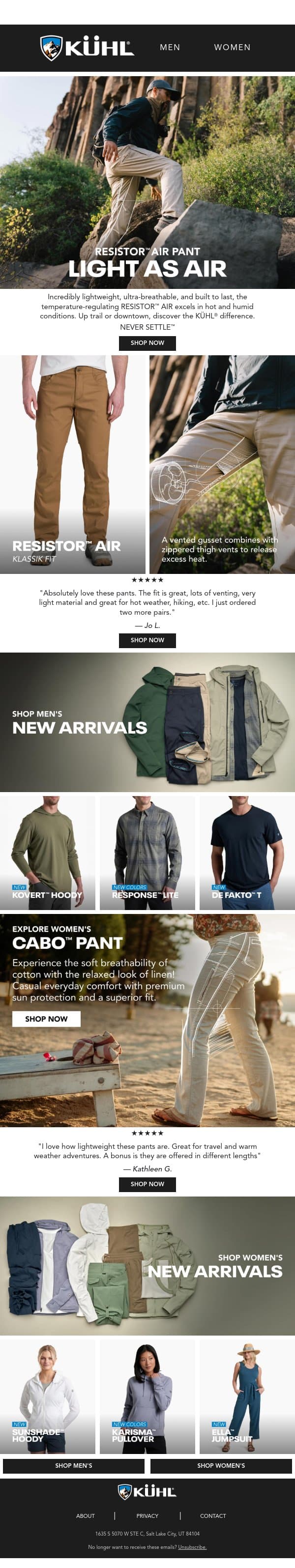 Ultra-Lightweight Pant Performance email from Kühl screenshot