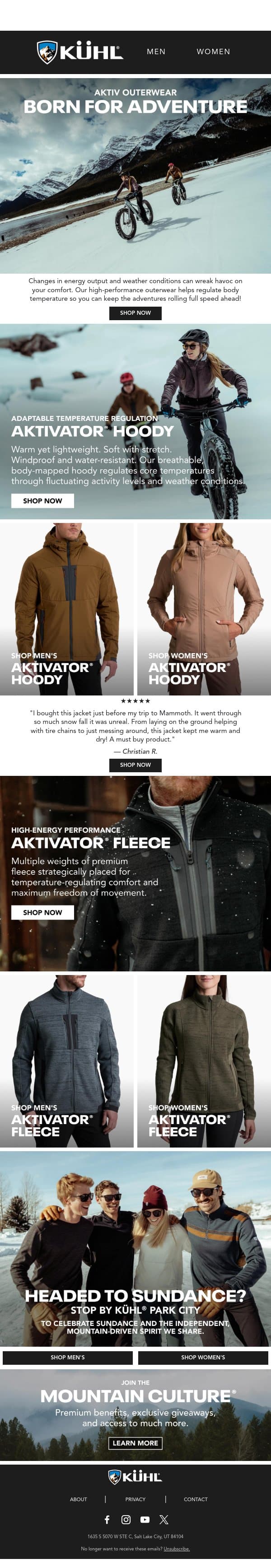 Aktiv Outerwear! email from Kühl screenshot