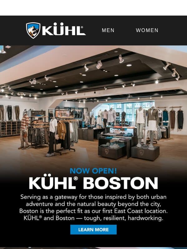 KÜHL Boston - Now Open! email from Kühl