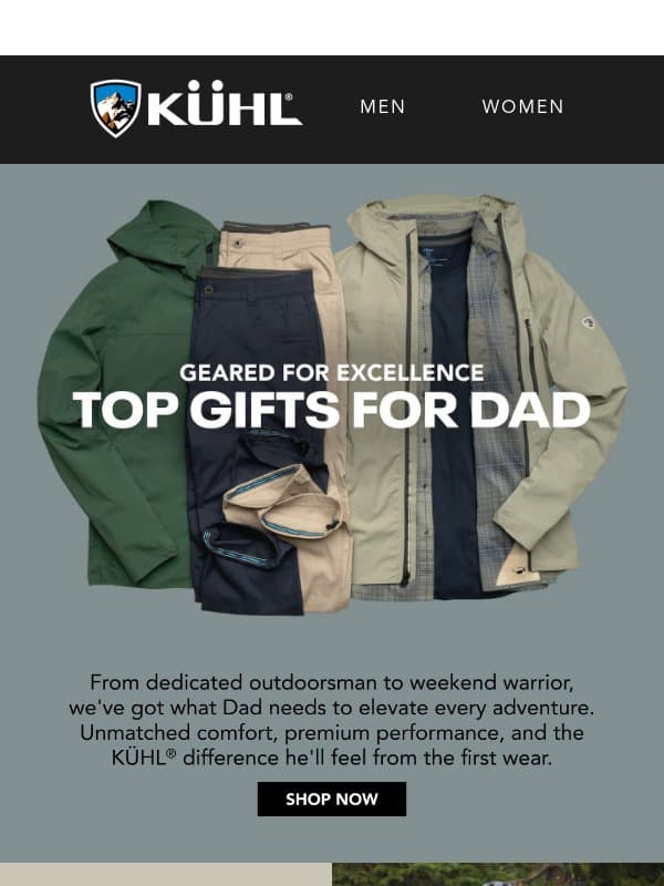Top Gifts for Dad email from Kühl