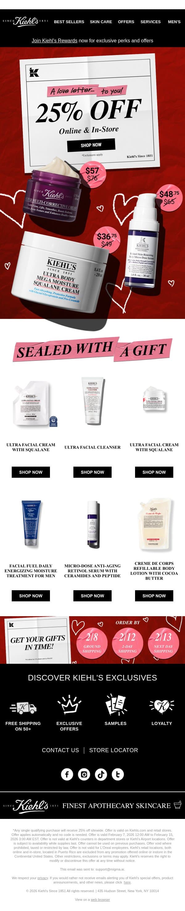 For You & Yours: 25% Off His & Hers Favorites 👩❤👨 email from Kiehl's screenshot
