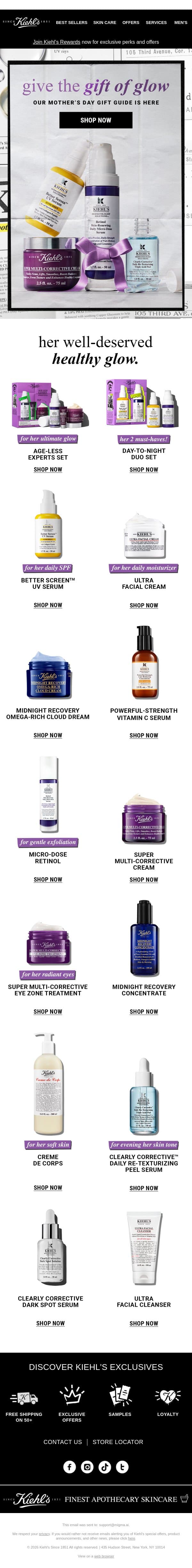 ✨ Our Mother's Day Gift Guide is officially here email from Kiehl's screenshot