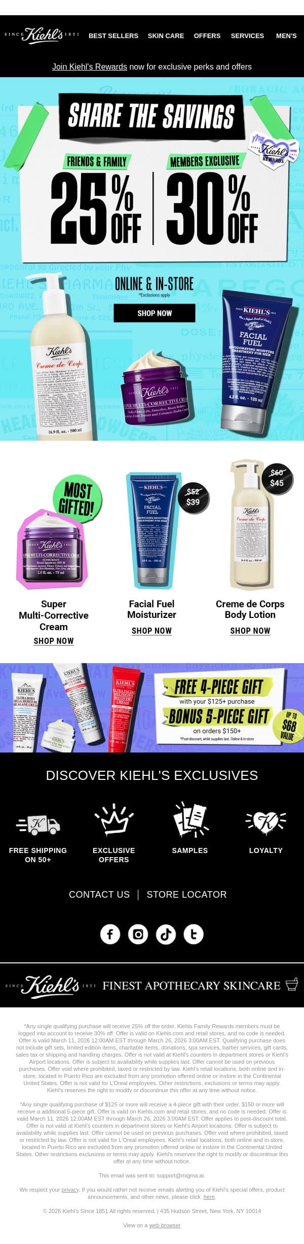 A Gift For You (Up to 30% OFF!) email from Kiehl's screenshot