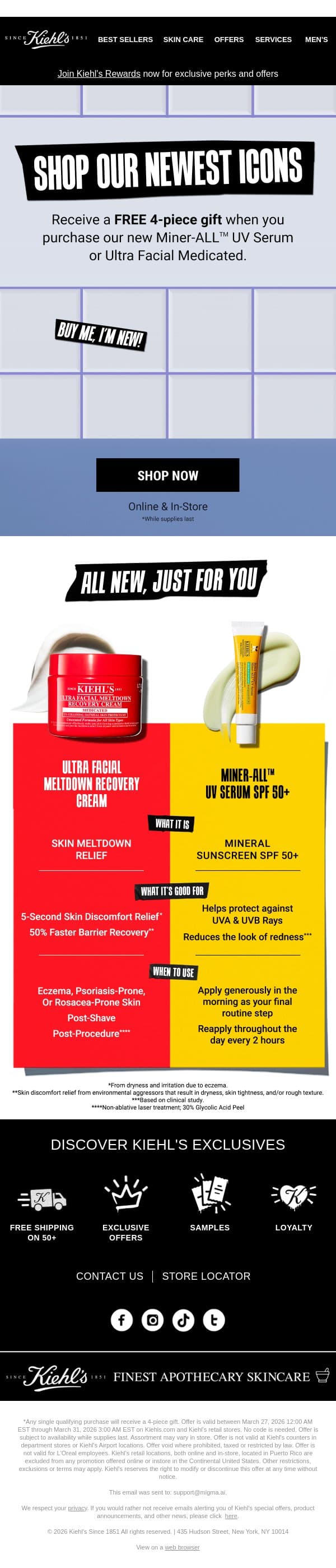 Ends Tonight: Your FREE 4-Piece Gift email from Kiehl's screenshot