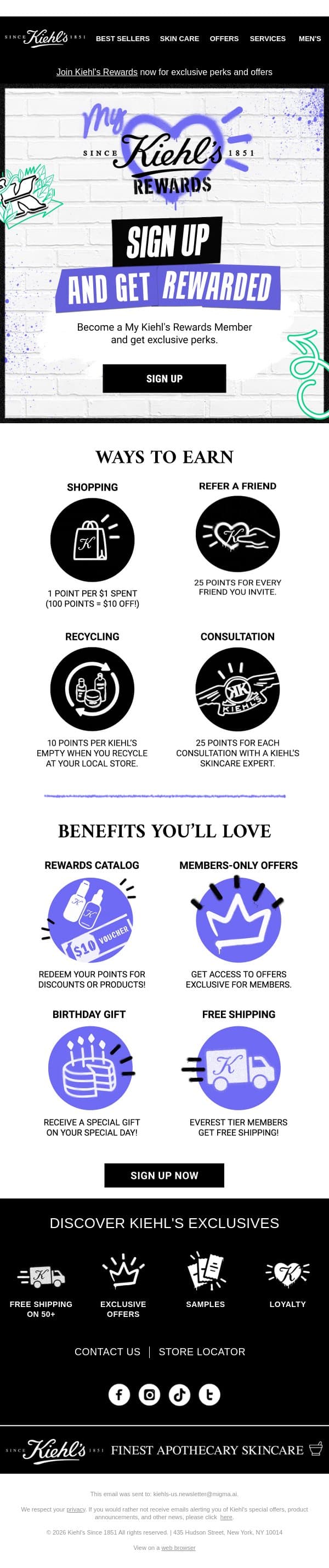 Create An Account To Unlock *These* FREE Perks 🙌 email from Kiehl's screenshot