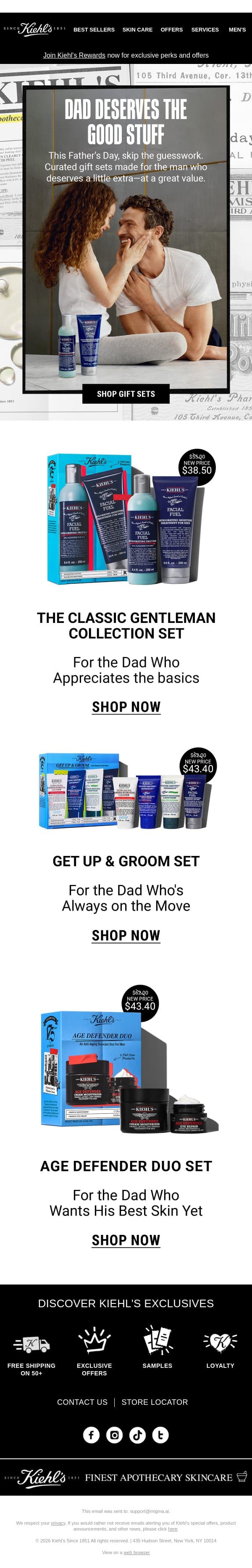 Curated Gift Sets Made For Him email from Kiehl's screenshot