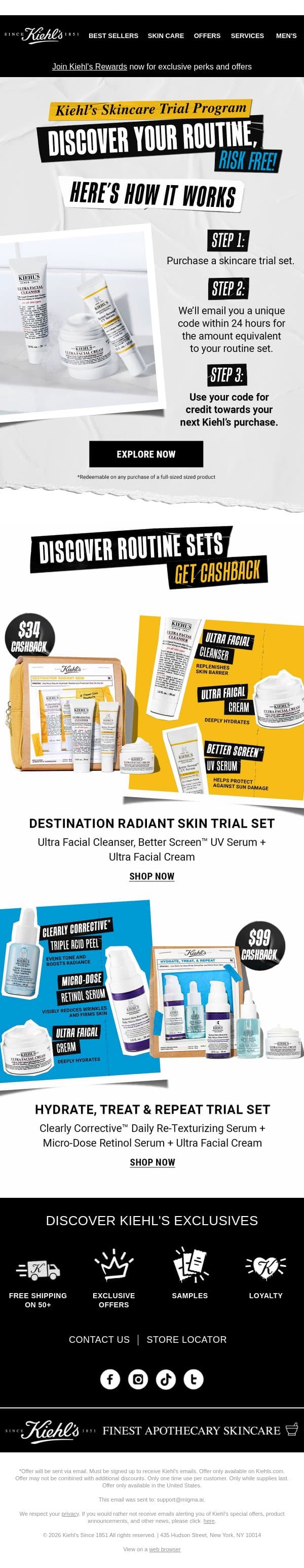 Discover Your New Routine, Risk-Free! email from Kiehl's screenshot