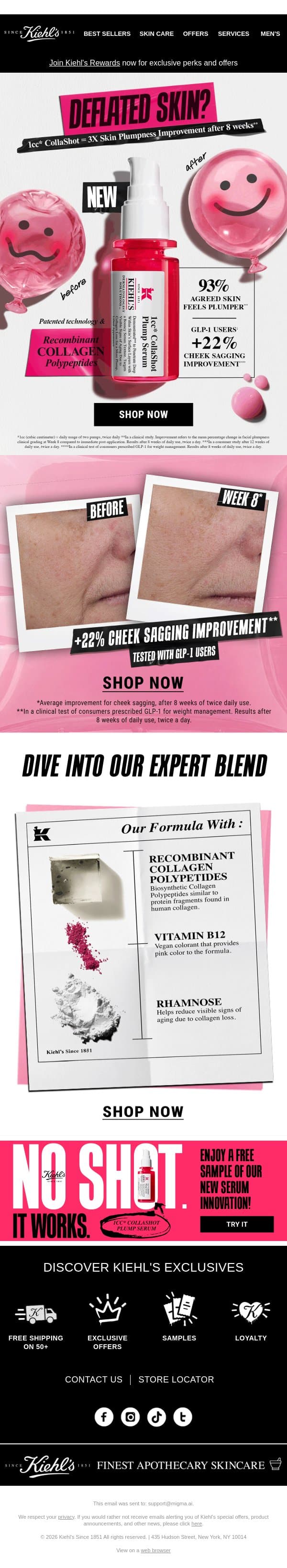 It’s Here: Instantly Plump Skin With NEW CollaShot Serum✨ email from Kiehl's screenshot
