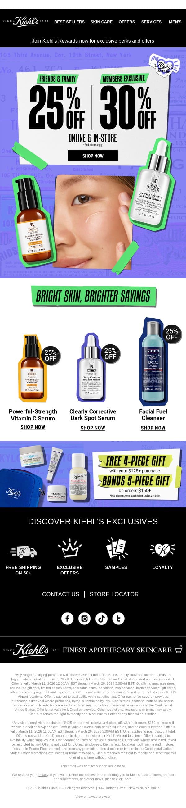 Up to 30% OFF Sitewide + 9 FREE Gifts Inside💌 email from Kiehl's screenshot