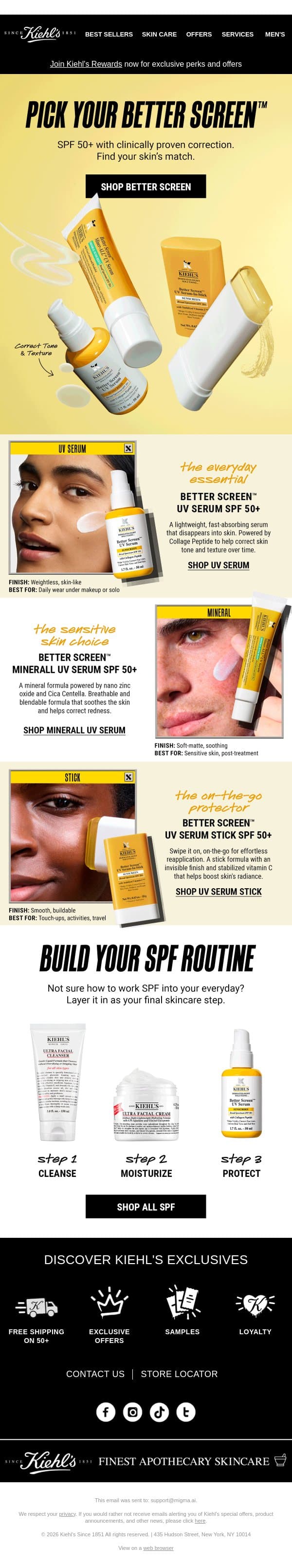 Pick Your Perfect Better Screen SPF ☀ email from Kiehl's screenshot