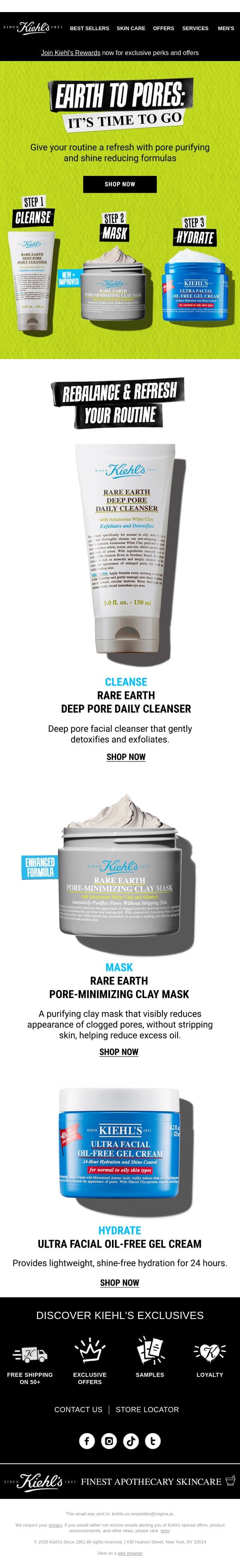 Your 3-Step Pore-Purifying Routine email from Kiehl's screenshot