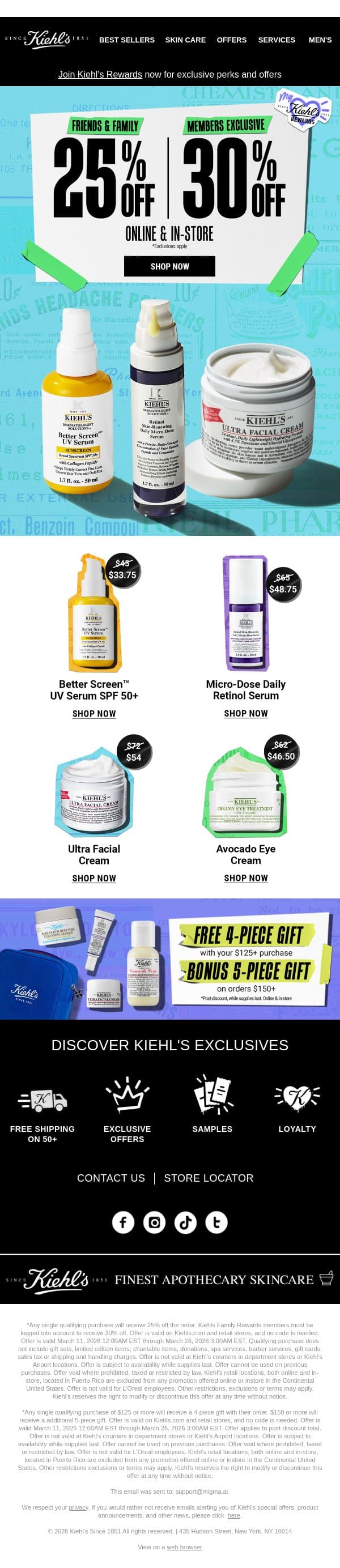 Starts NOW: 25% OFF for Friends & Family! email from Kiehl's screenshot