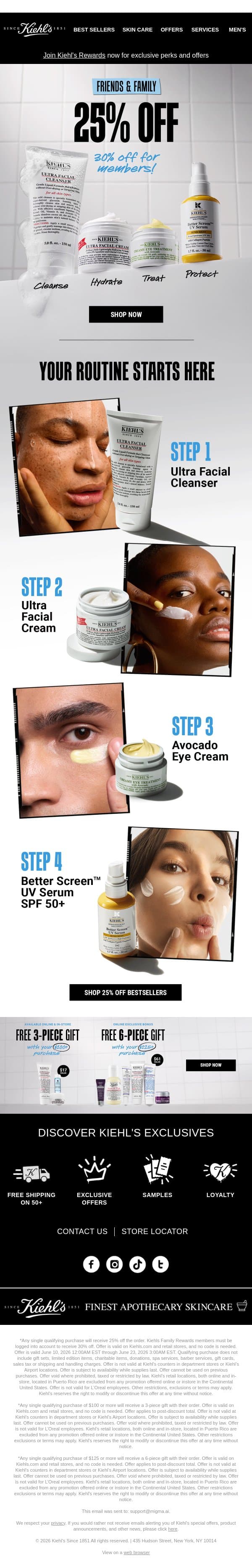 5-Star Skincare Is 25% Off Today ⭐ email from Kiehl's screenshot