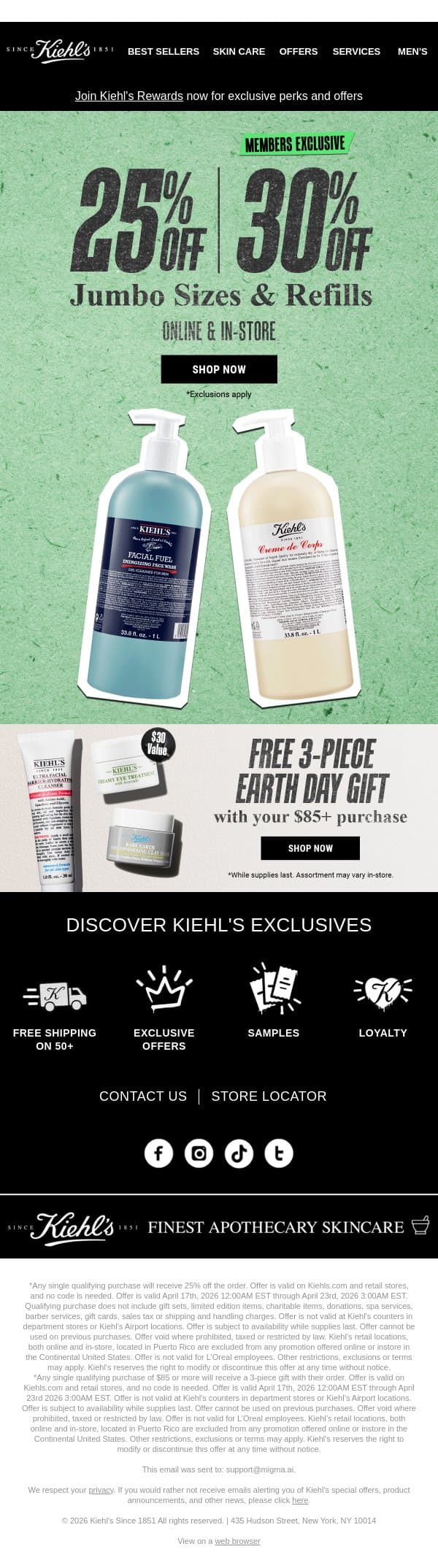 LAST CHANCE for up to 30% OFF Jumbos & Refills email from Kiehl's screenshot
