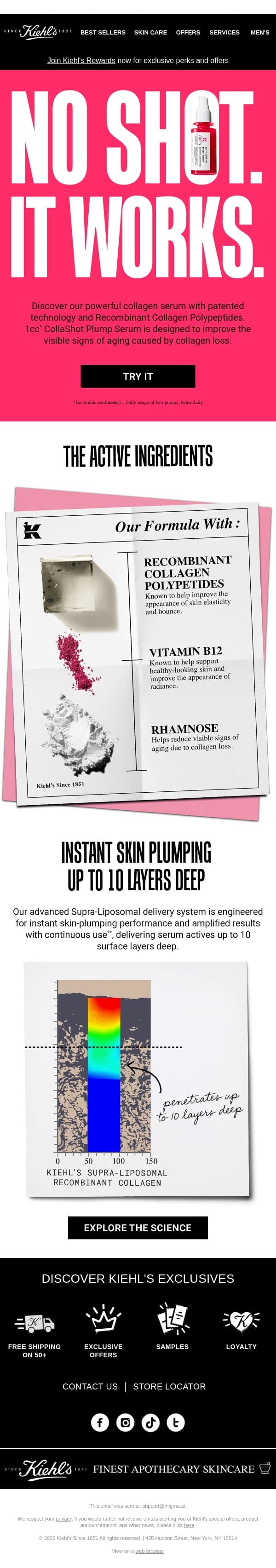 Instant Plumping Up to 10 Layers Deep email from Kiehl's screenshot