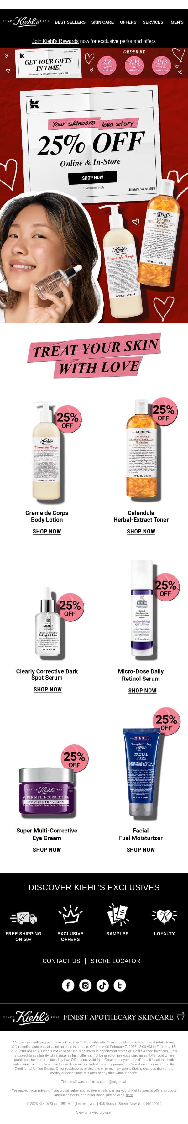 🚨 Ends Tomorrow! 25% Off Sitewide email from Kiehl's screenshot