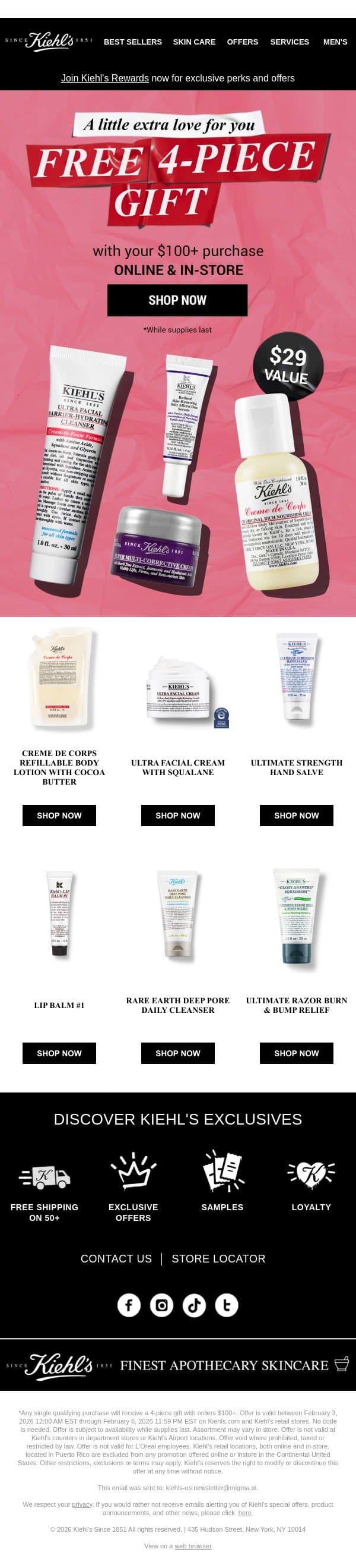 Last Chance For Your FREE Valentine's Gift email from Kiehl's screenshot