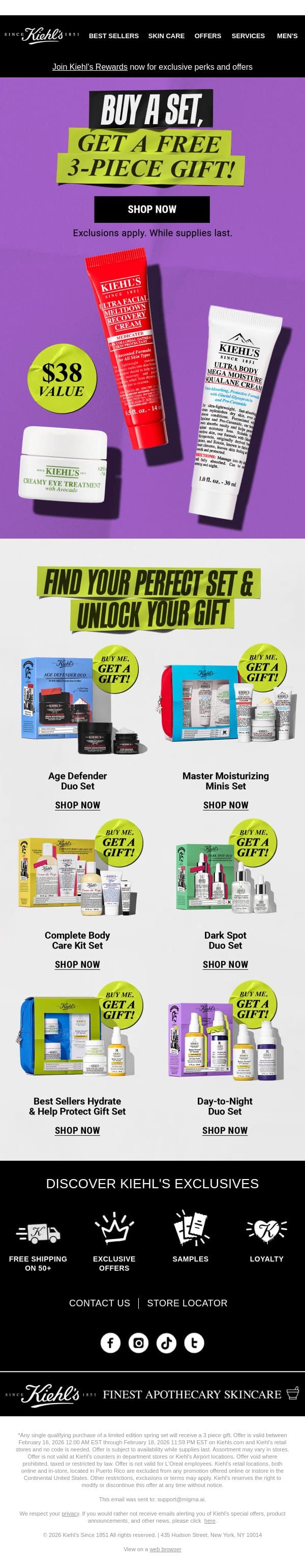 Spring Sets Have Arrived (+ A FREE Gift!) email from Kiehl's screenshot