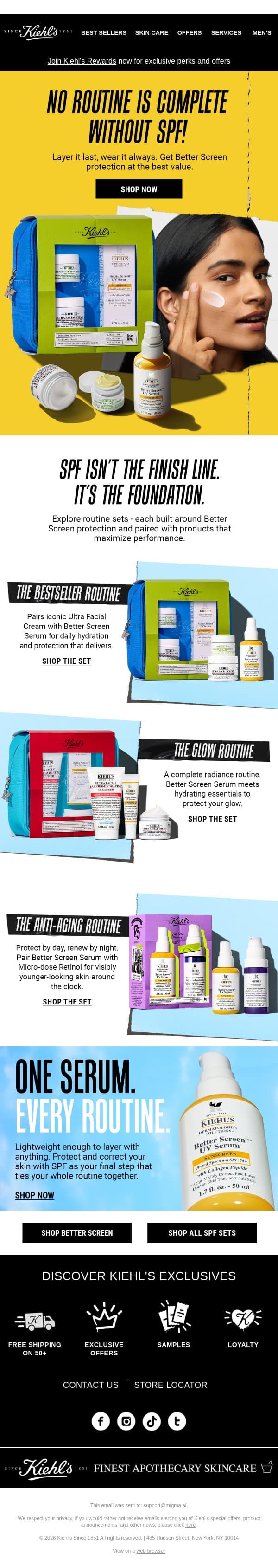 TGIF! No Routine Is Complete Without SPF ☀ email from Kiehl's screenshot