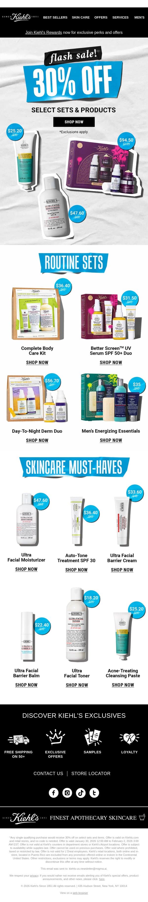 Did You See? 30% OFF Is HERE email from Kiehl's screenshot