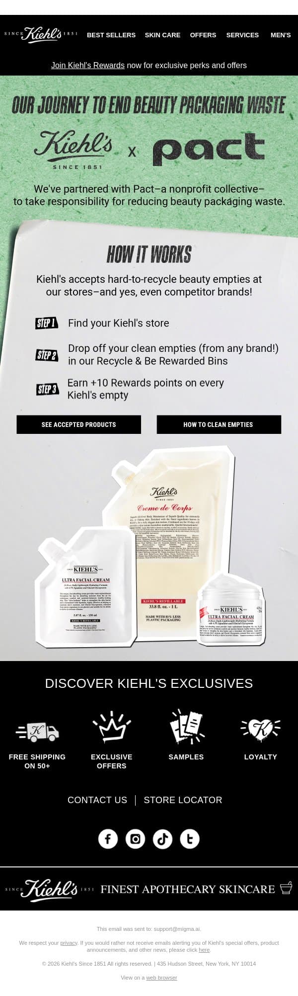 ♻️ Bring Us Your Skincare Empties! (Yes, even other brands) email from Kiehl's screenshot