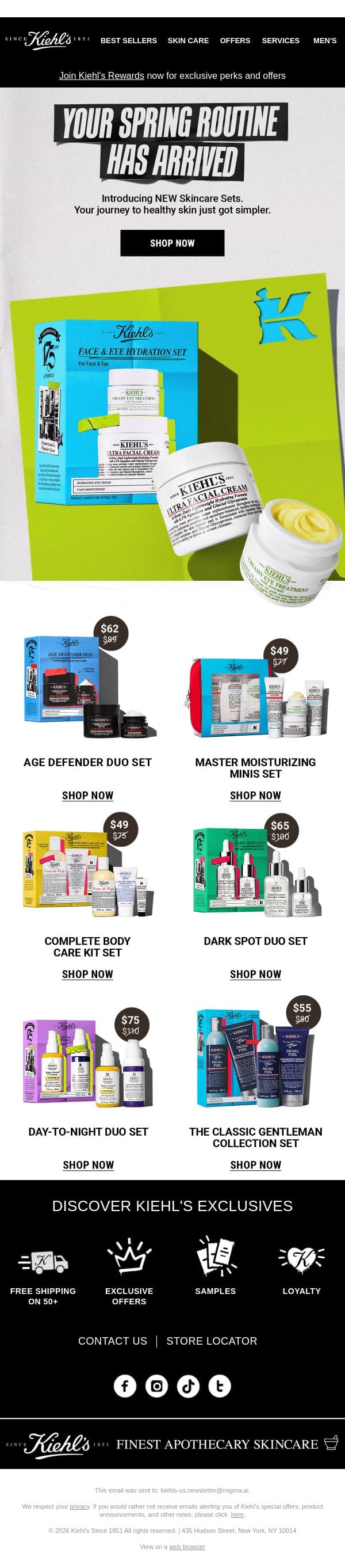 Just Dropped: NEW Skincare Sets email from Kiehl's screenshot