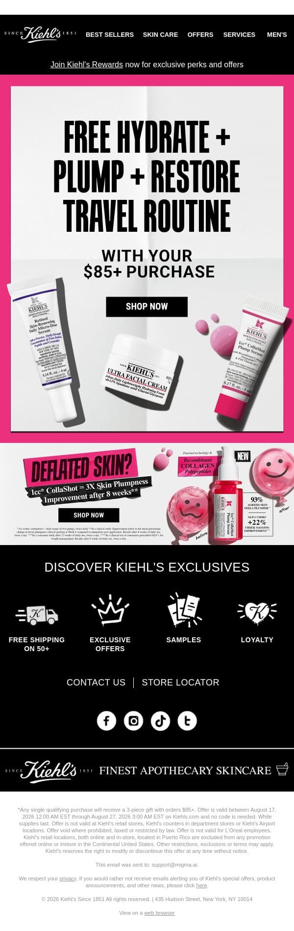 Last Chance For Your Free Plumping Routine 🚨 email from Kiehl's screenshot