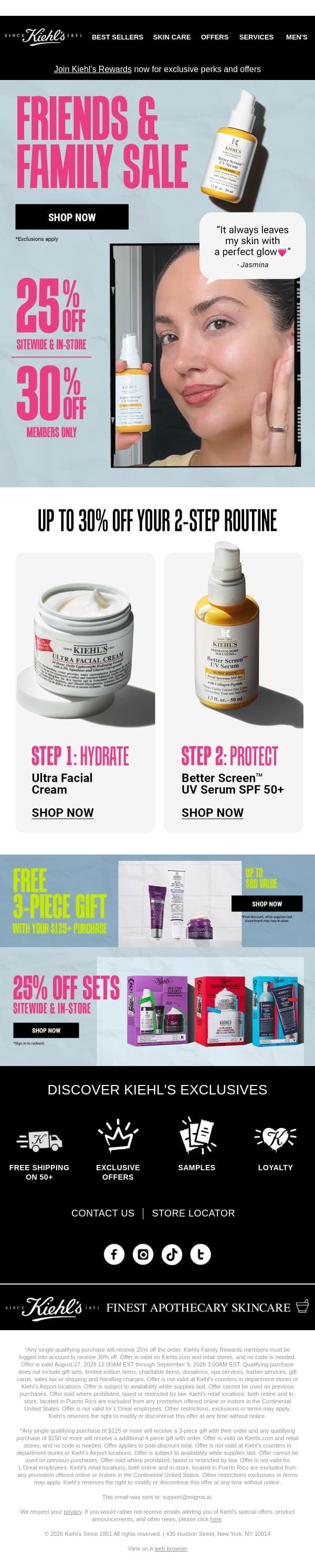 Hydrate & Protect with 25% OFF 💧 email from Kiehl's screenshot