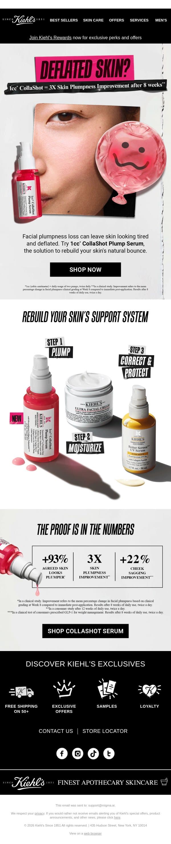 Rebuild Your Skin's Support System email from Kiehl's screenshot