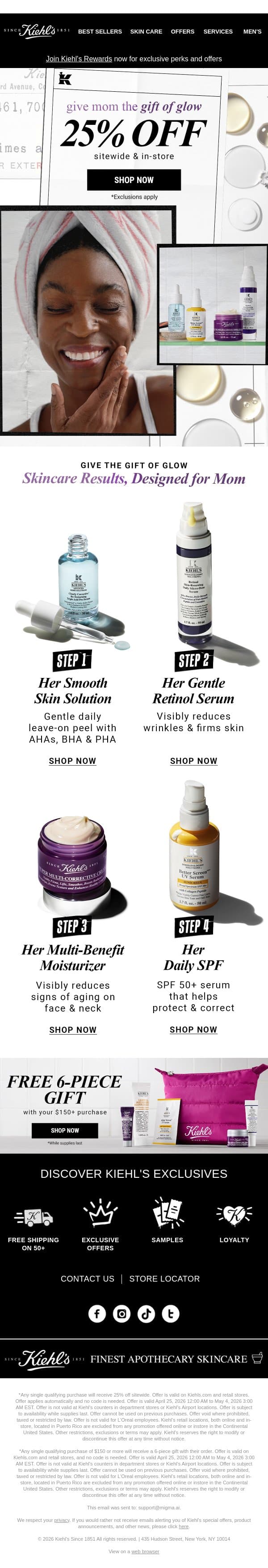 25% OFF Sitewide + Select Sets 💌 email from Kiehl's screenshot