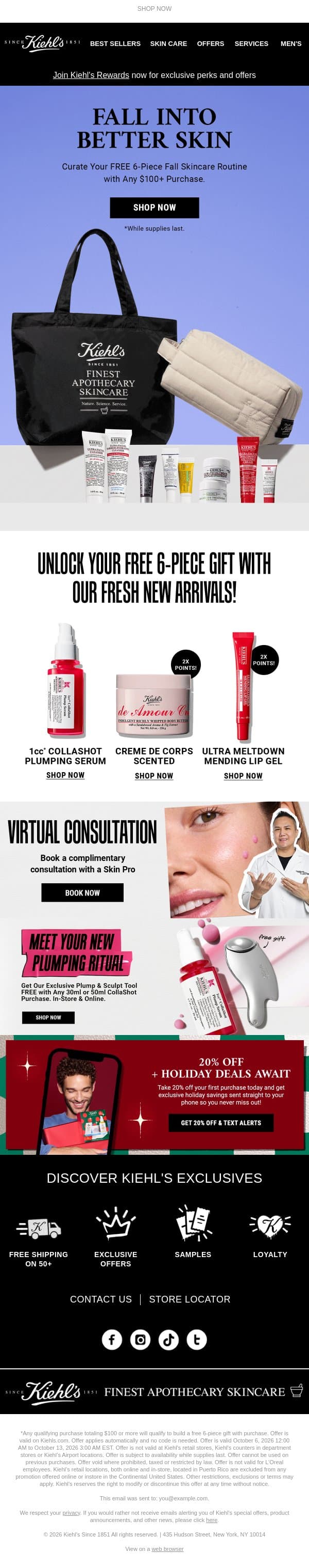 Your First Order Perk: A FREE 6-Piece Fall Routine ✨ email from Kiehl's screenshot
