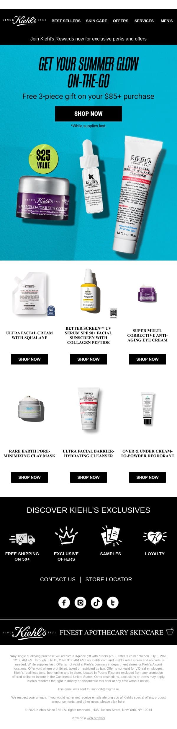 Get Your Summer Glow On-The-Go ☀ email from Kiehl's screenshot