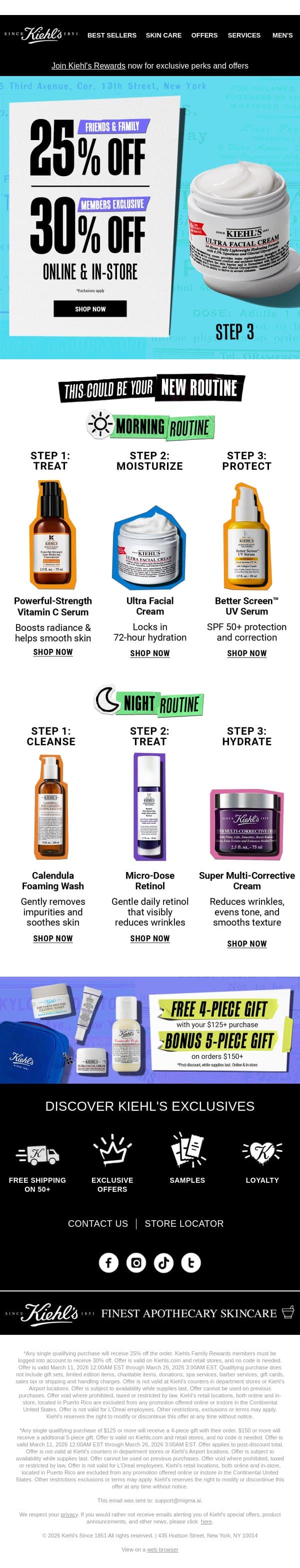 Up to 30% OFF Your Friends & Family Glow email from Kiehl's screenshot