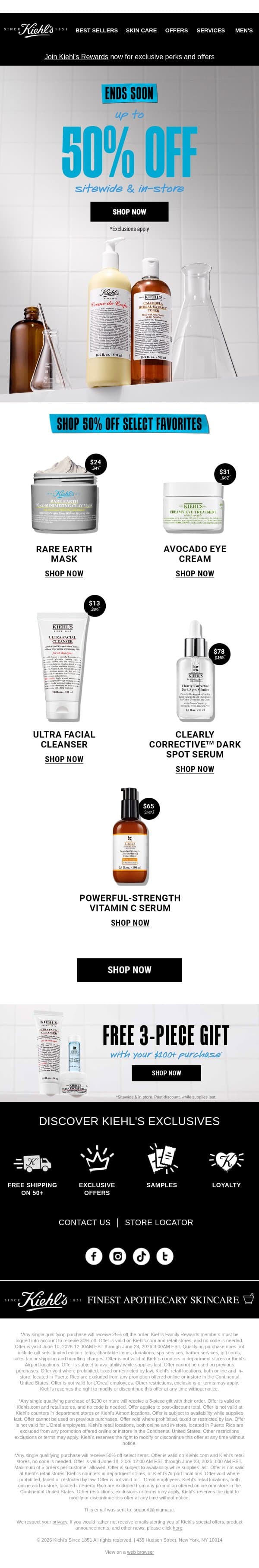 Act Fast for 50% OFF Super Multi-Corrective Anti-Aging Cream & More email from Kiehl's screenshot