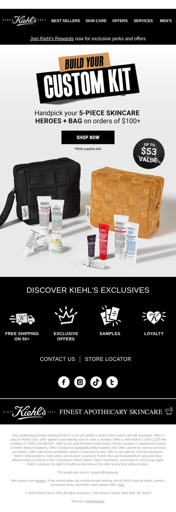 It’s Here! Build Your Custom 5-Piece Routine email from Kiehl's screenshot