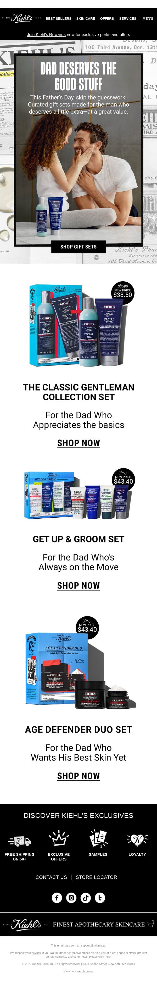 Father's Day Gift Sets to Help You Skip the Guesswork email from Kiehl's screenshot