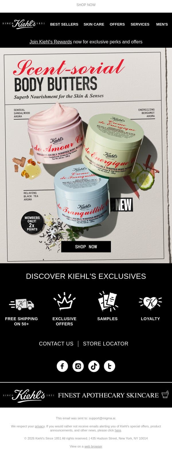 Meet NEW Scent-sorial Body Butters email from Kiehl's screenshot