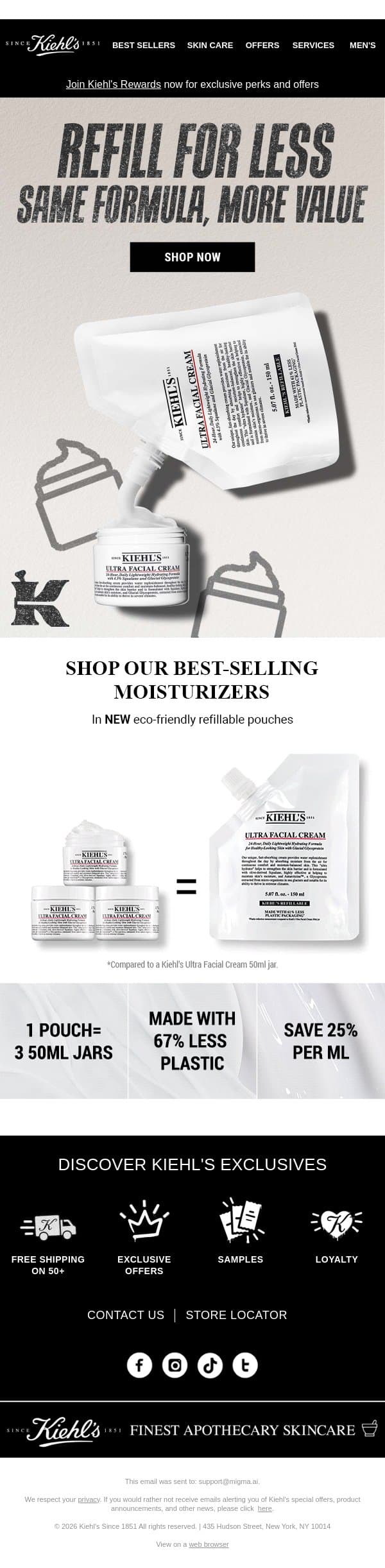 Refill for Less! ♻ Same Formula, More Value email from Kiehl's screenshot