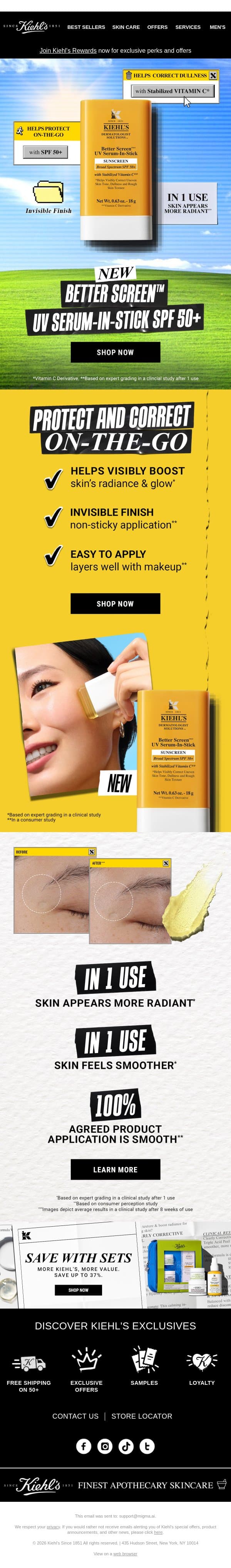 Boost Radiance In Just 1 SPF Use ✨ email from Kiehl's screenshot