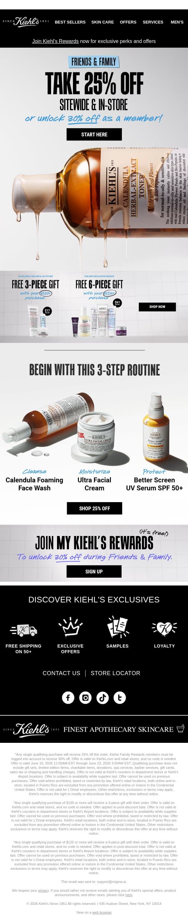 25% OFF Starts Now ✨ The perfect time to try us! email from Kiehl's screenshot
