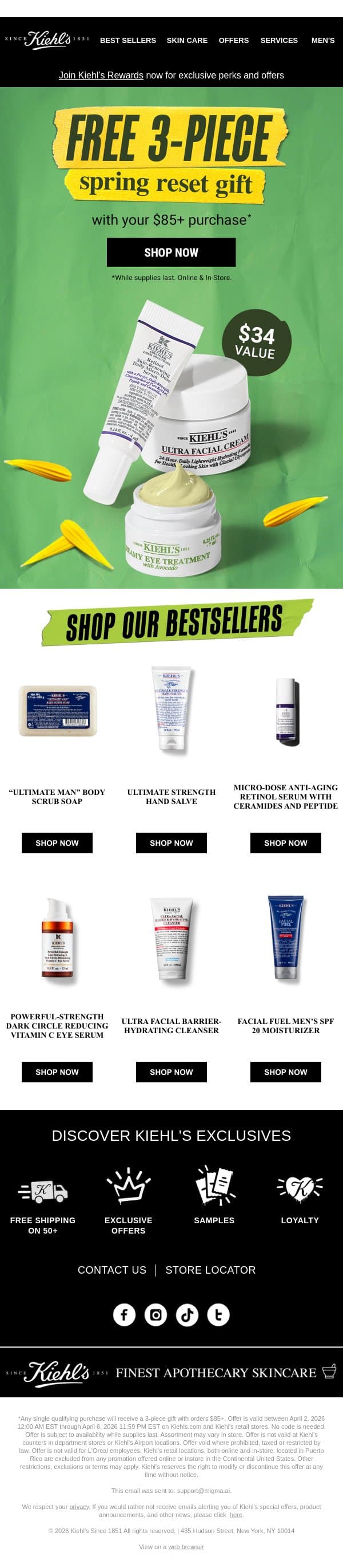 Don't Miss Out On Your Spring Gift! email from Kiehl's screenshot