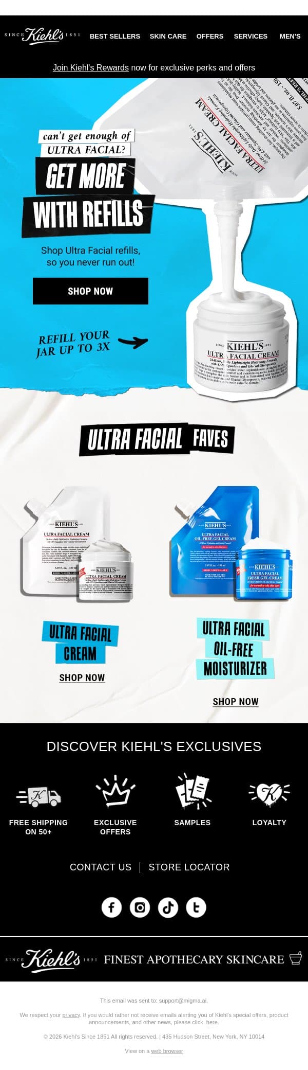 Don't Rebuy, Refill Your Ultra Facial Cream email from Kiehl's screenshot