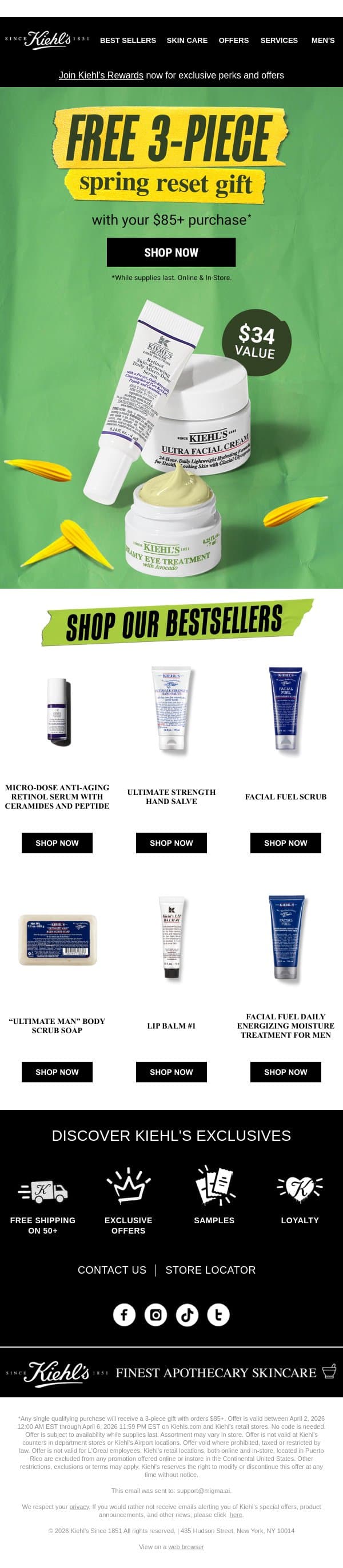 Last Call For Your Free Spring Reset Gift ⏰ email from Kiehl's screenshot