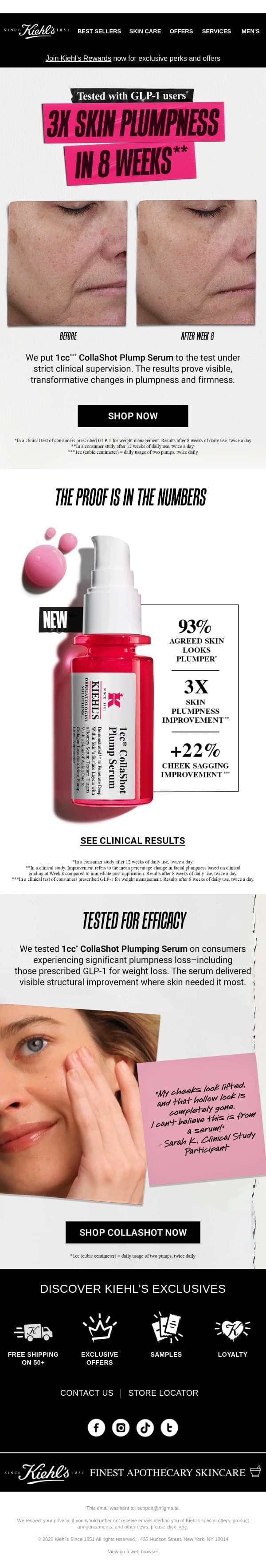 3X Skin Plumpness In 8 Weeks ✨ email from Kiehl's screenshot