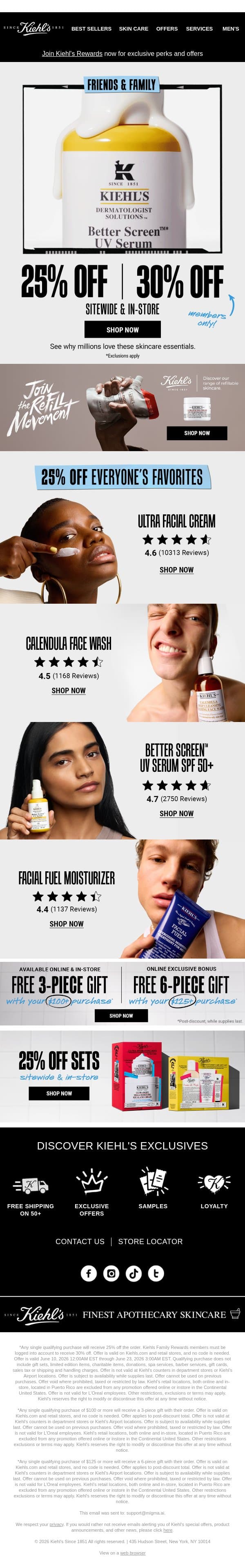 Unlock 30% Off When You Join Rewards email from Kiehl's screenshot