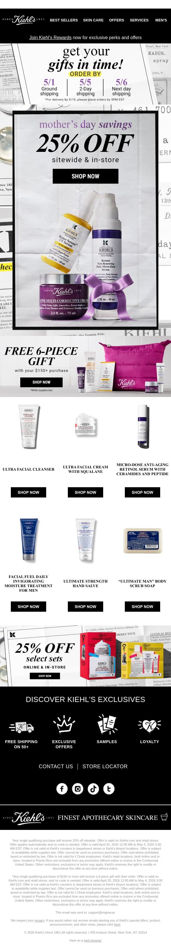 Unbox Mom's FREE 6-Piece Gift 🎁 email from Kiehl's screenshot