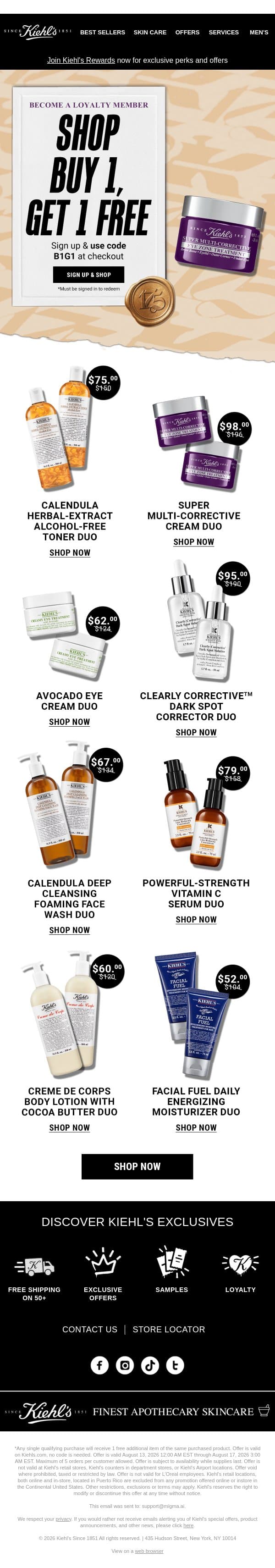See A Duo You Love? Get It For FREE 👀 email from Kiehl's screenshot