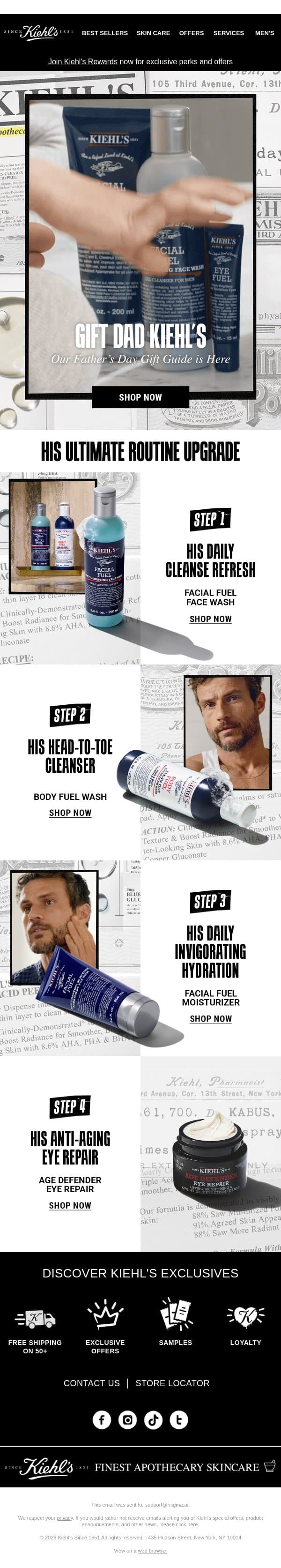 Head-To-Toe Care For Father's Day email from Kiehl's screenshot